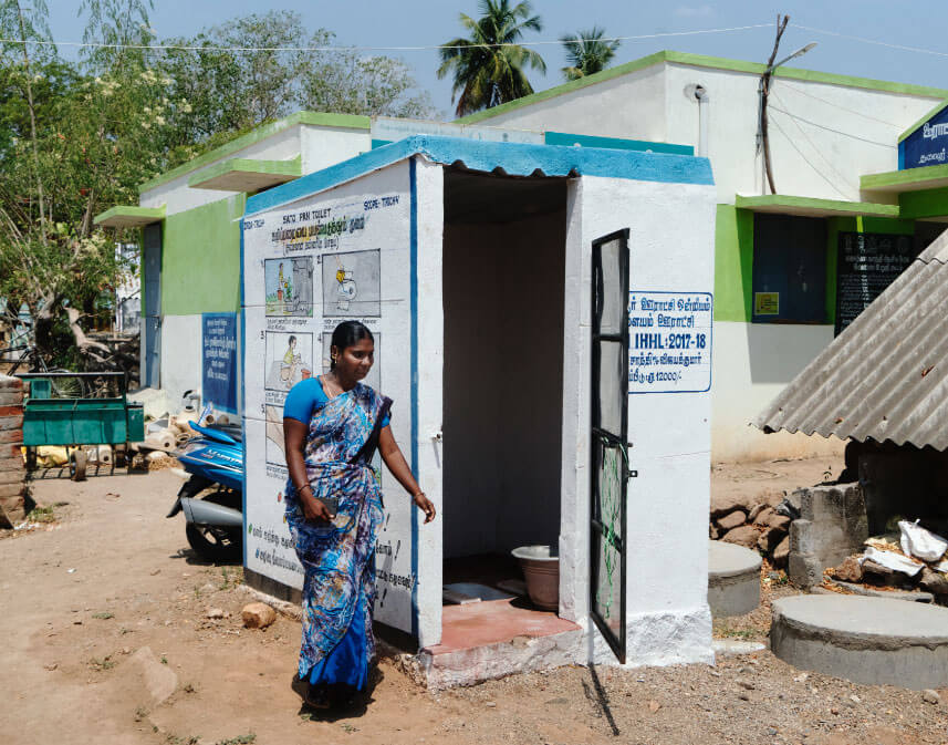 Sharmila shows the inside of the family’s new toilet.